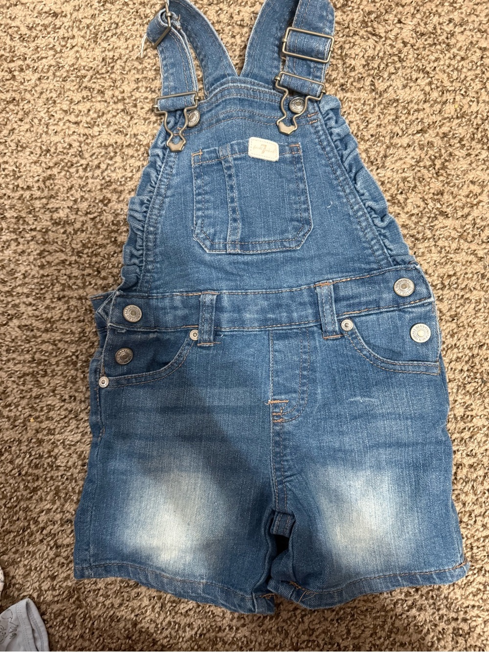 7 For All Mankind Girls Blue Denim Short Overalls